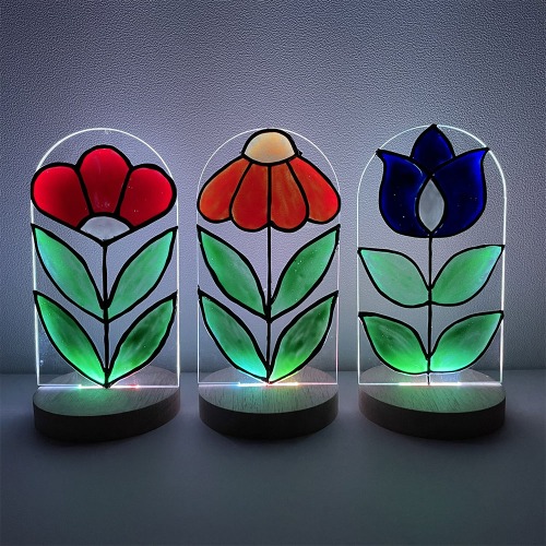 [하비손네67] 하비코 글라스 데코 LED 꽃 무드등 5인용 3종 택1 DIY 스테인드 글라스 색그림자 놀이