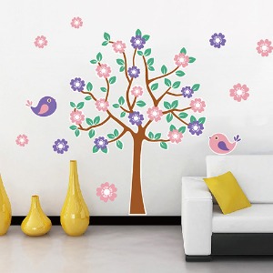 [오케이네1892] 인테리어 데코 스티커(핑크&amp;퍼플 꽃나무)