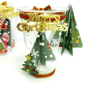 [종이가게342]종이접기패키지 led 투명컵 크리스마스 트리 장식 만들기재료 세트
